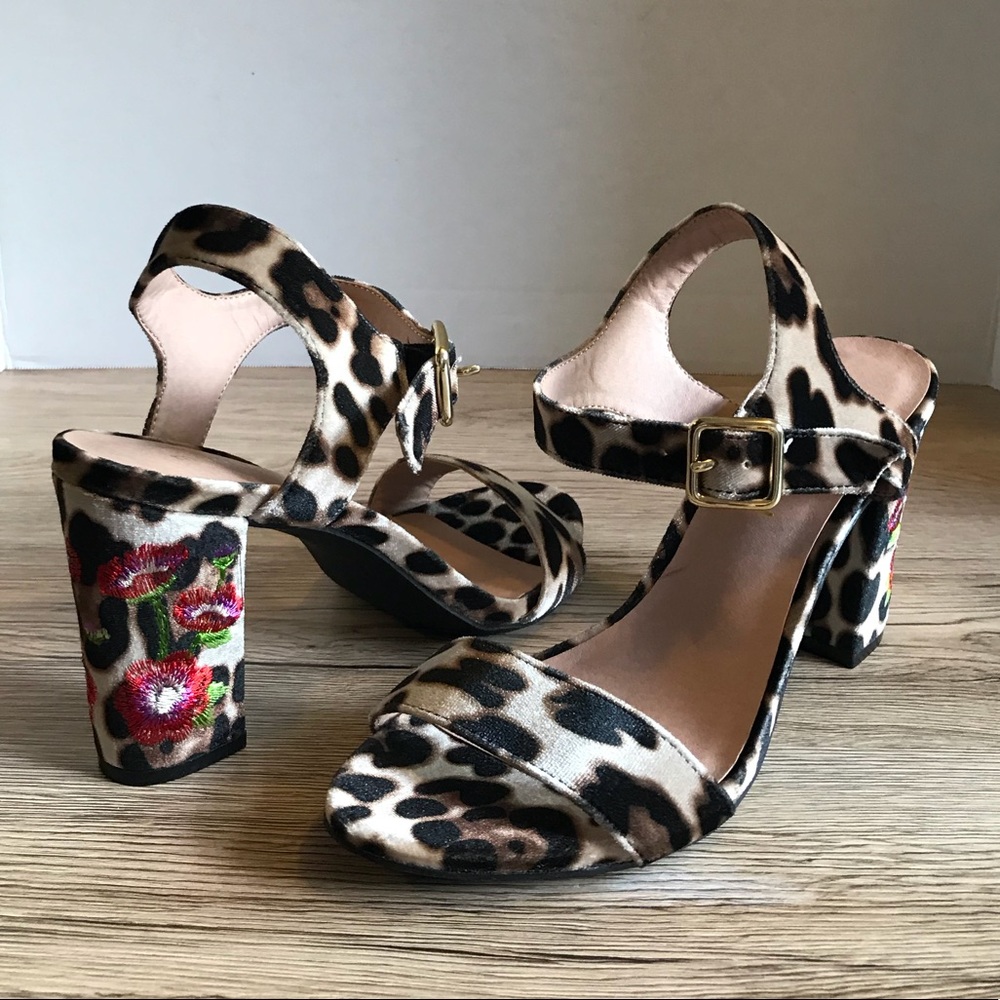 NEW Madden Girl Bijou Leopard & Embroidered Floral Sandal Heels, size 7.5